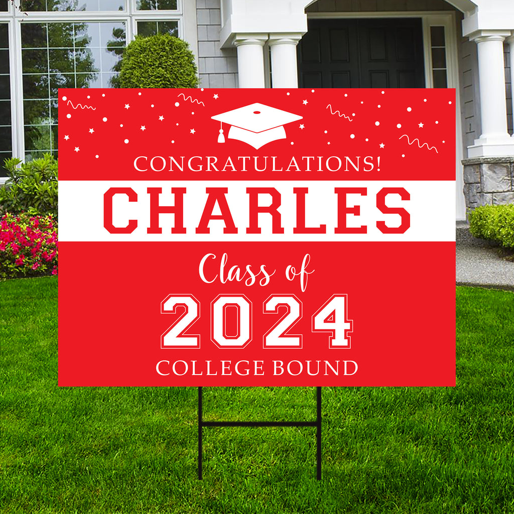 Personalized College Bound Yard Sign, College Bound Sign Logo, Custom Name Graduate College University Bound Yard Sign with Metal H-Stake