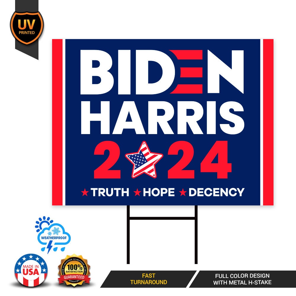 Biden Harris 2024 Yard Sign - Coroplast Joe Biden For President 2024 Lawn Sign, 2024 President Election Biden Signs with Metal H-Stake