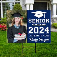 Personalized Graduation Yard Sign 2024 with Photo, 2024 Senior Grad Sign, Class of 2024, Custom Graduation 2024 Yard Sign with Metal H-Stake