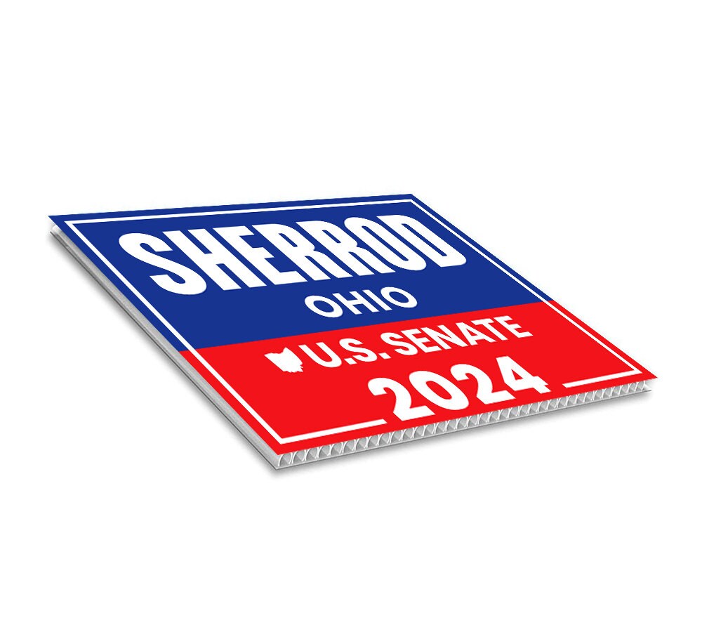 a red, white and blue sign that says sherroo on it