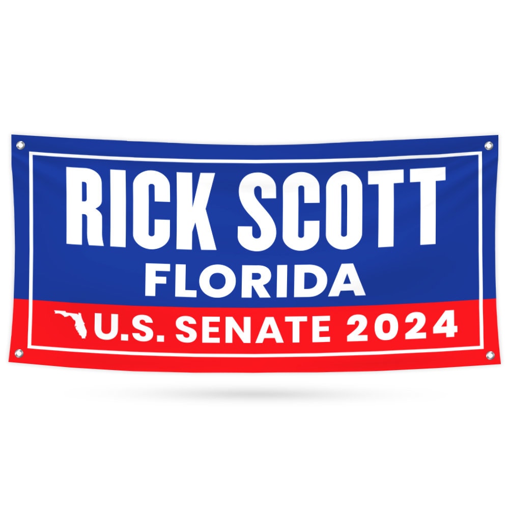 a blue and red banner that says rick scott florida