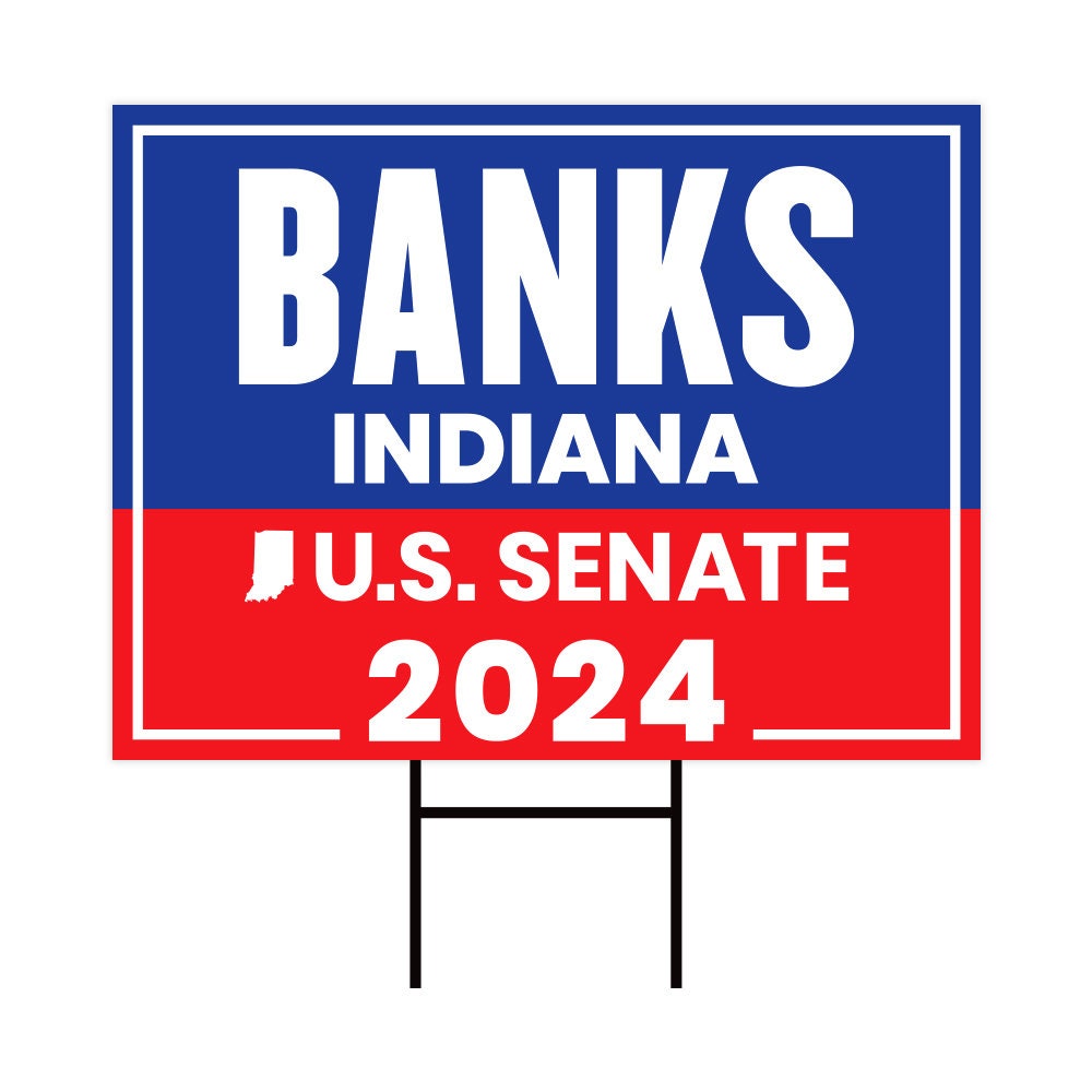 a red, white and blue sign that says banks indiana