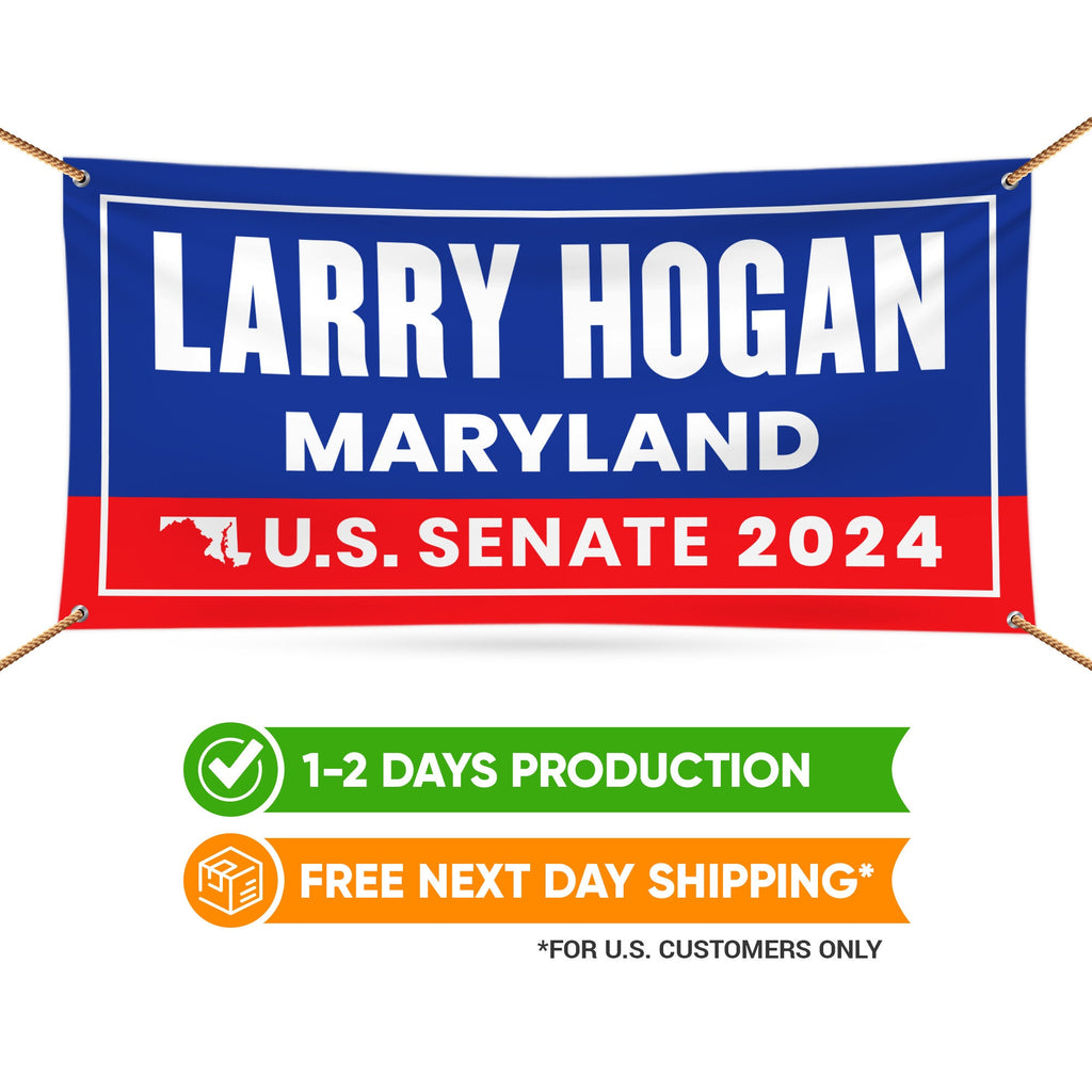 a banner with the name of a political campaign