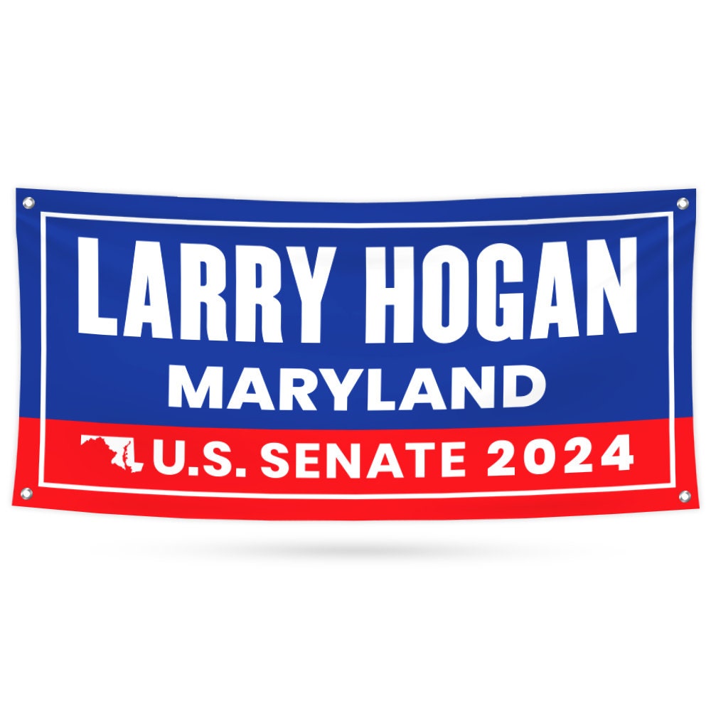 a blue and red banner with the name of a political candidate
