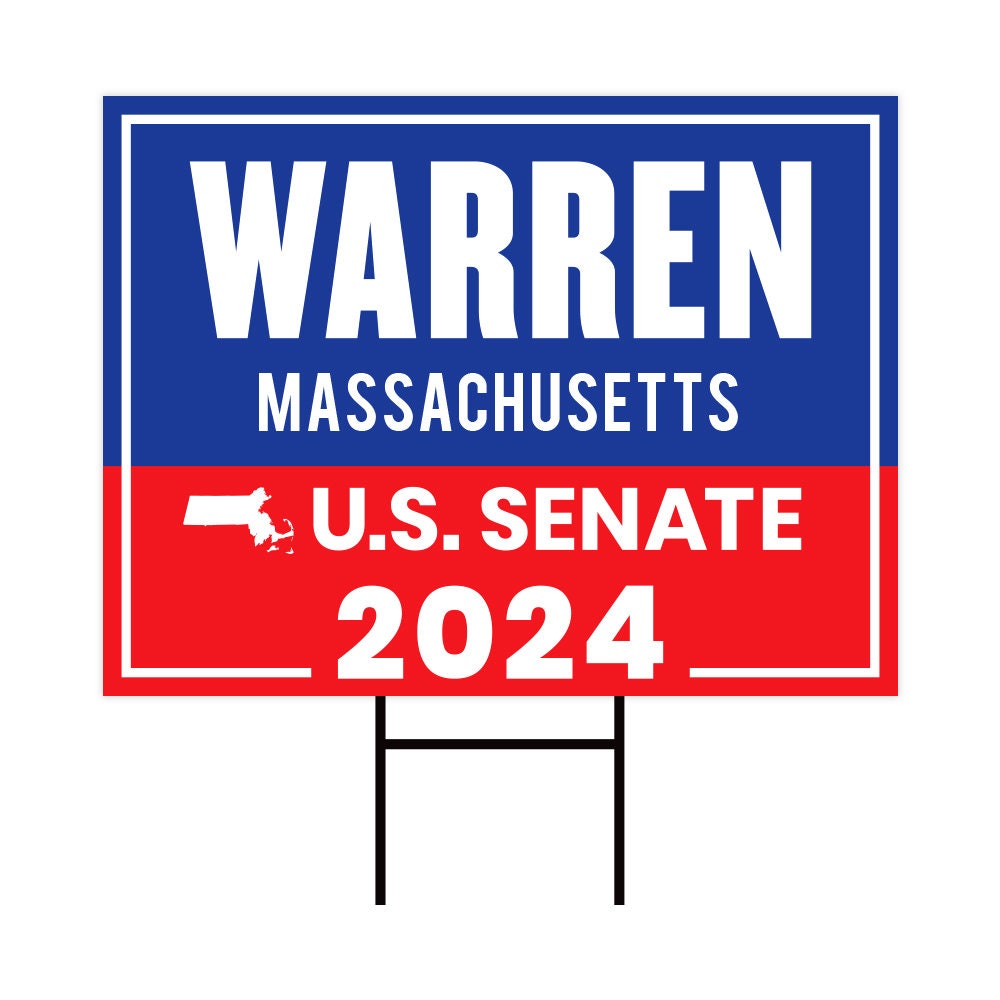 a blue and red sign with the words warren massachusetts sits in front of a