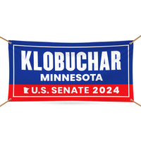 a red, white and blue banner that says klobuschar minnesota