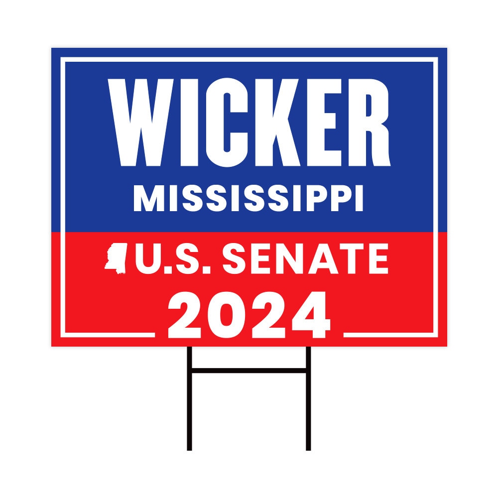 a blue and red sign that says wicker mississippi