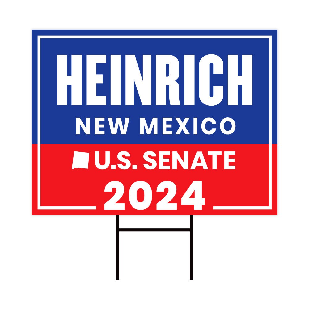 a red, white and blue sign that says heinrich new mexico