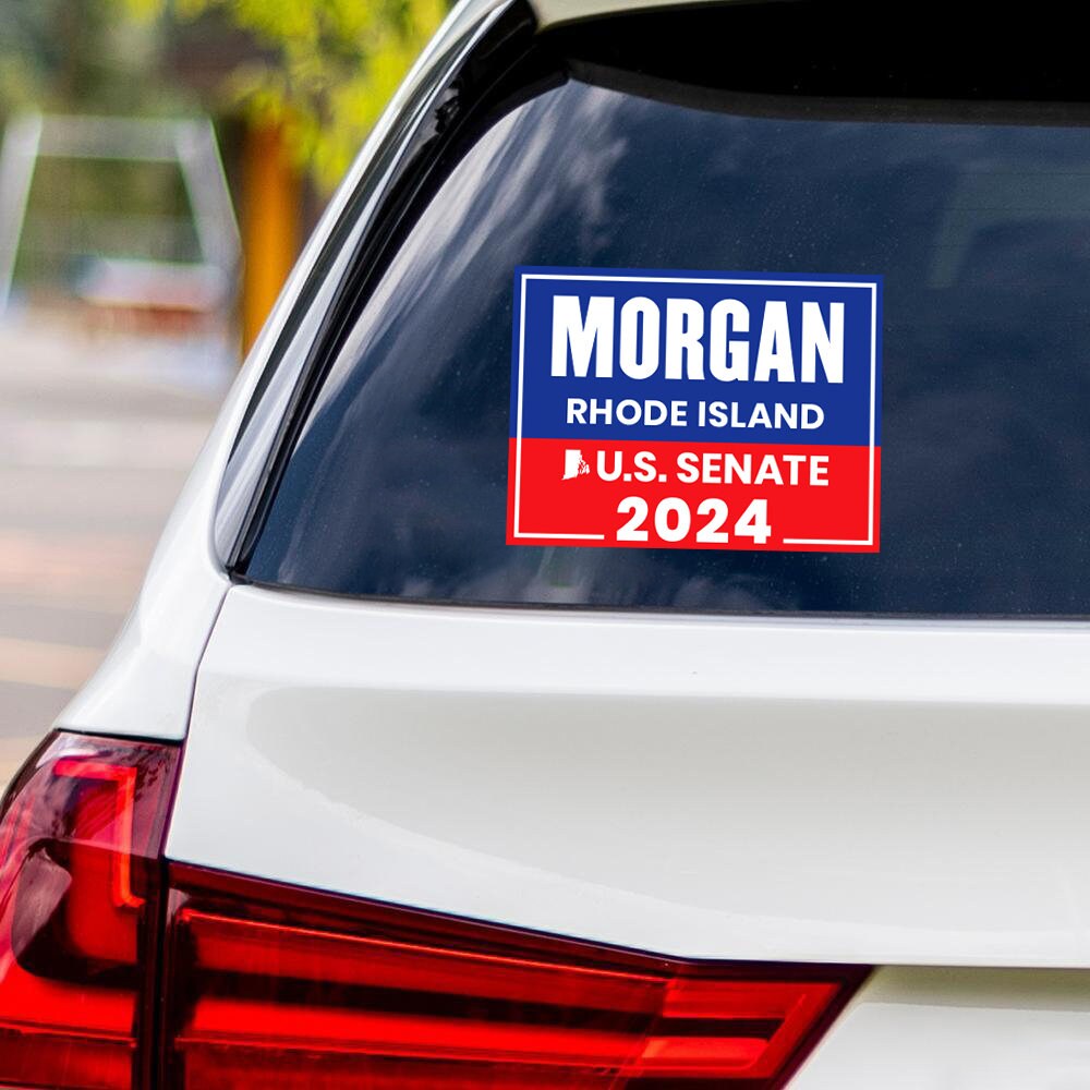 a sticker on the back of a car that says morgan rhode island