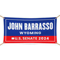 a blue and red banner with the words john barrasso wyoming