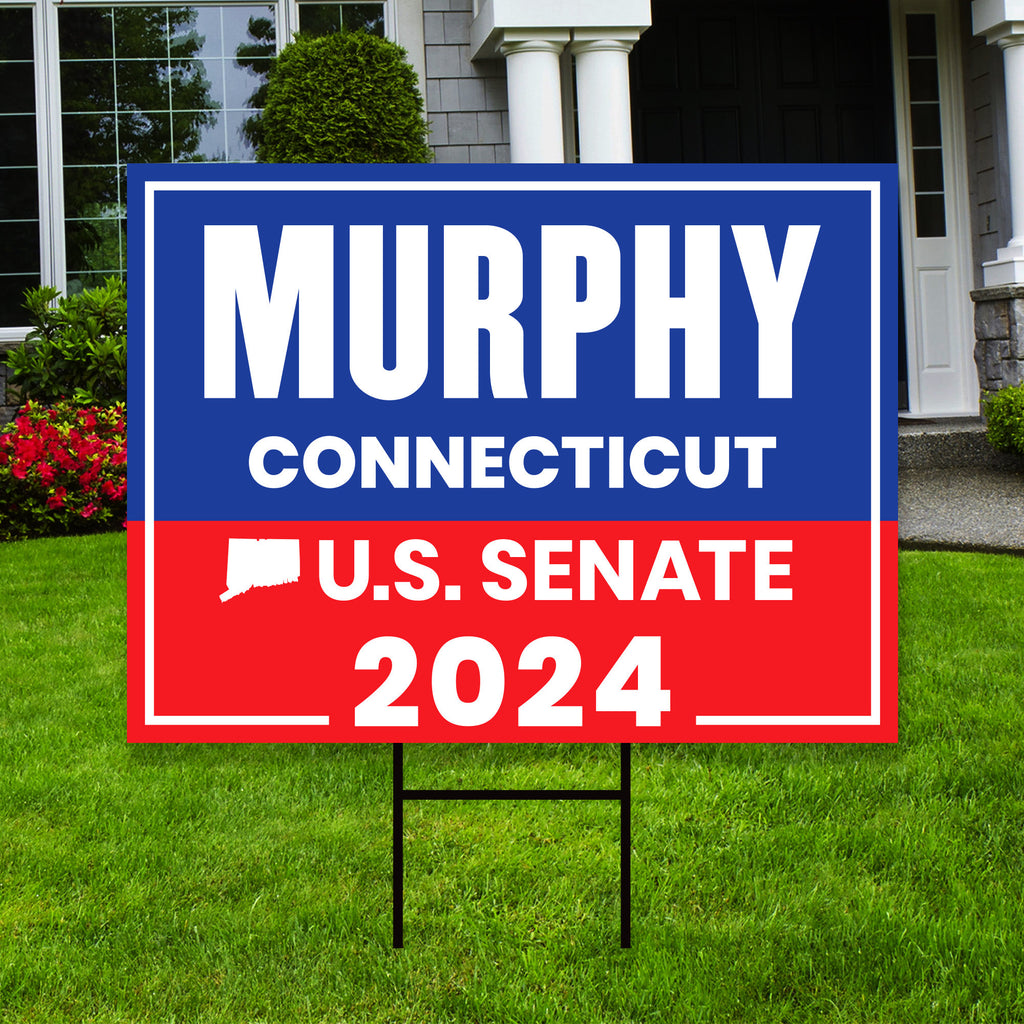 Chris Murphy US Senate Yard Sign - Coroplast US Senate Election Connecticut 2024 Race Red White & Blue Yard Sign with Metal H-Stake