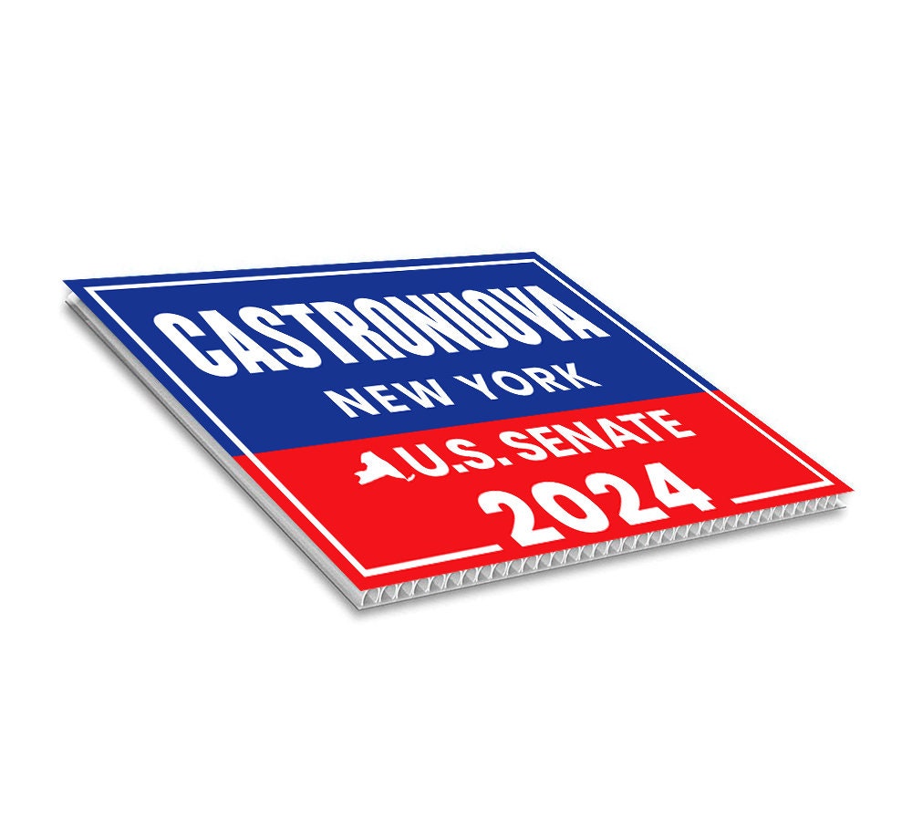 Cara Castronuova US Senate Yard Sign - Coroplast US Senate Election New York 2024 Race Red White & Blue Yard Sign with Metal H-Stake