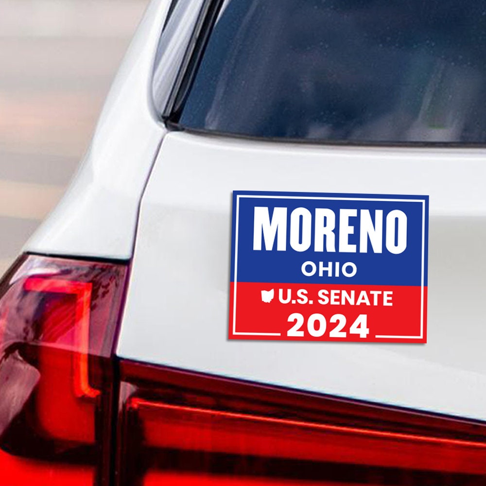 a white car with a red and blue license plate