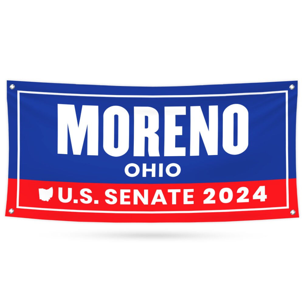 a red, white, and blue banner that says moreno ohio