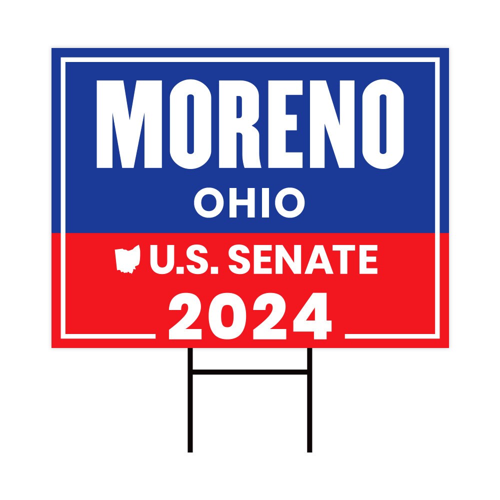 a red, white and blue sign that says moreno ohio
