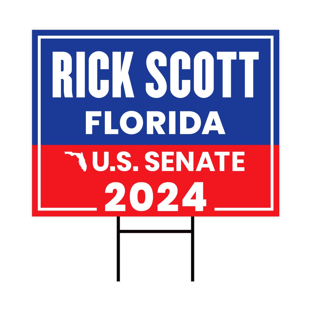 a blue and red sign that says rick scott florida