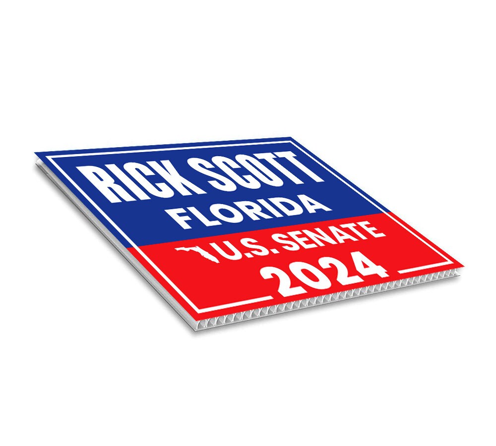 a red, white and blue sticker that says rock scott florida