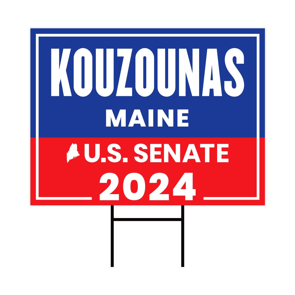 a red, white and blue sign that says kouzounas maine