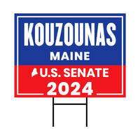 a red, white and blue sign that says kouzounas maine