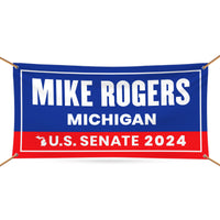 a red, white and blue banner that says mike rogers michigan