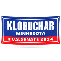 a red, white and blue banner with the words klobouchar minnesota