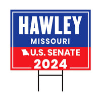 a red, white, and blue sign with the name of a state