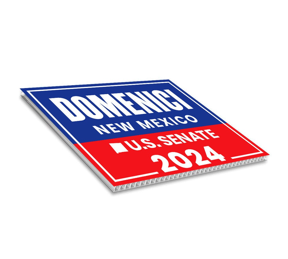 a red, white and blue sign with the words domestic new mexico on it