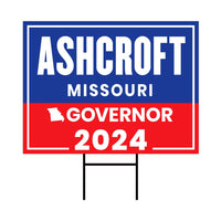 a blue and red street sign with the words ashcroft, missouri, and a