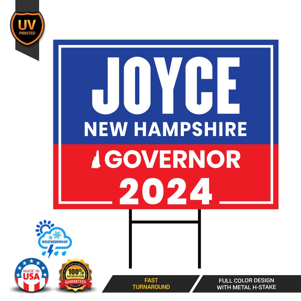 Joyce Craig For New Hampshire Governor Yard Sign - Coroplast 2024 Governor Elections Race Red White & Blue Yard Sign with Metal H-Stake