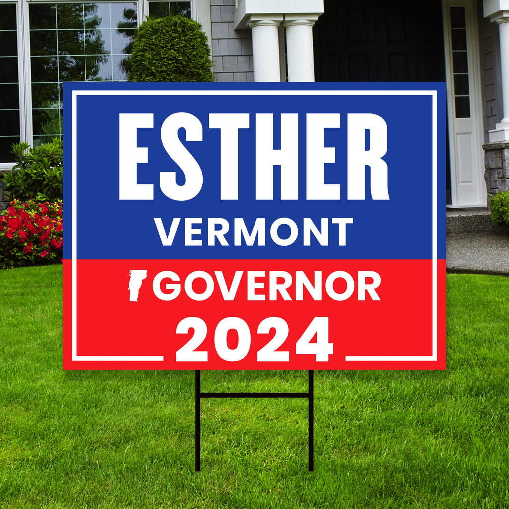 Esther Charlestin For Vermont Governor Yard Sign - Coroplast 2024 Governor Elections Race Red White & Blue Yard Sign with Metal H-Stake