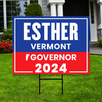 Esther Charlestin For Vermont Governor Yard Sign - Coroplast 2024 Governor Elections Race Red White & Blue Yard Sign with Metal H-Stake