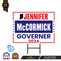 Jennifer McCormick For Indiana Governor Yard Sign - Coroplast 2024 Governor Elections Race Red White & Blue Yard Sign with Metal H-Stake