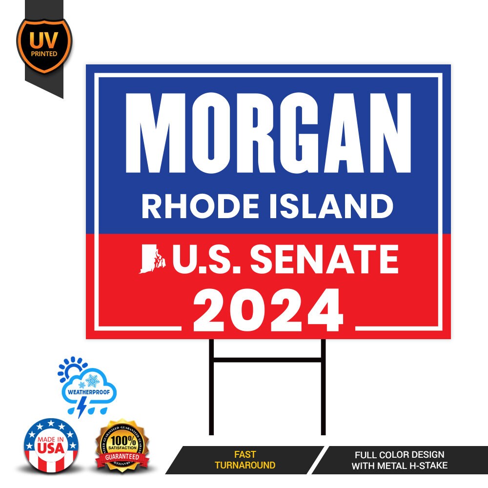 a sign that says morgan rhode island, u s senate 202
