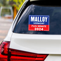 a sticker on the back of a car that says malloy vermont