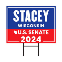 a red, white and blue sign that says stagey wisconsin