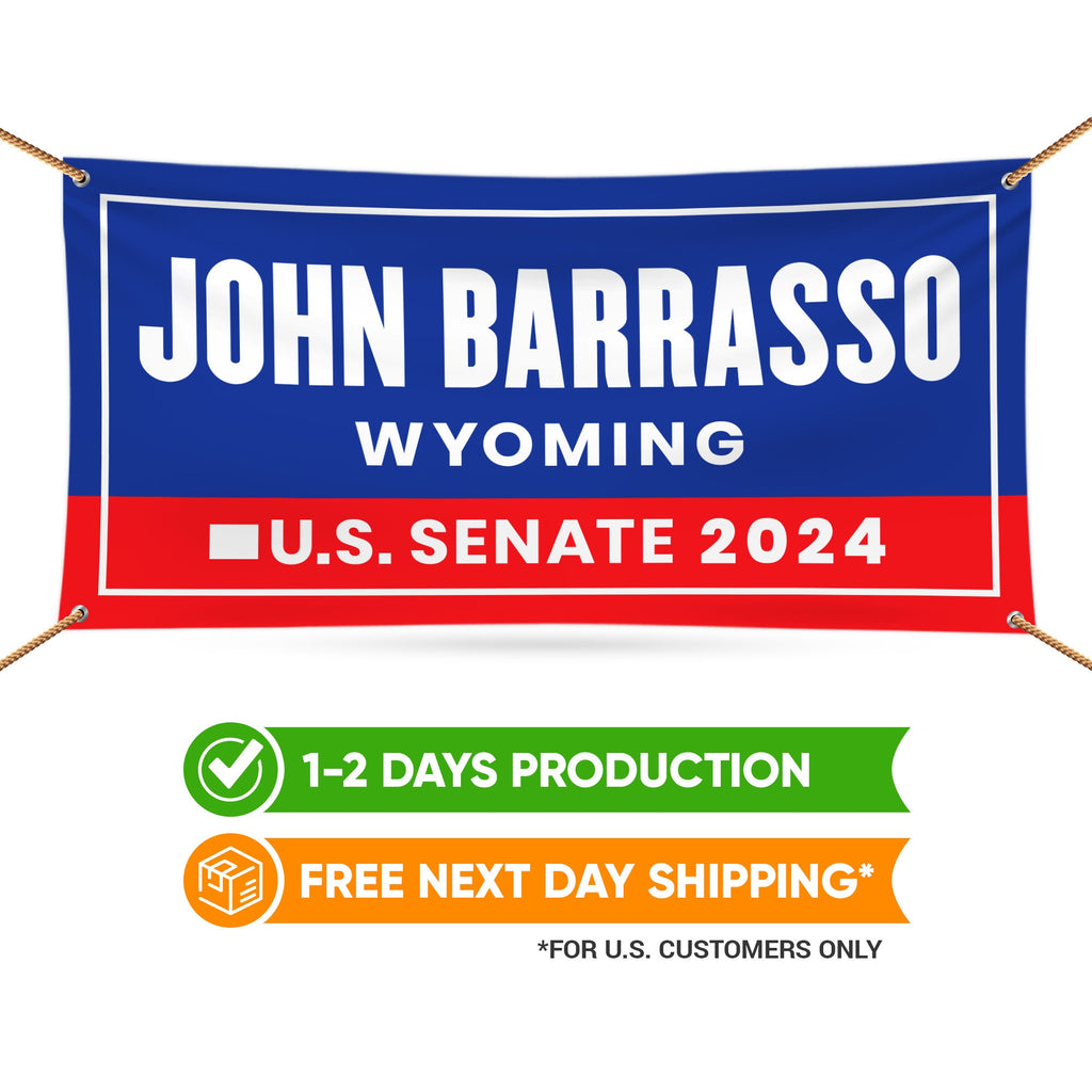 a banner with the name of a political campaign