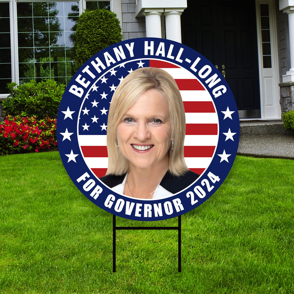 Bethany Hall-Long For Delaware Governor Yard Sign - Coroplast 2024 Governor Elections Race Red White & Blue Yard Sign with Metal H-Stake