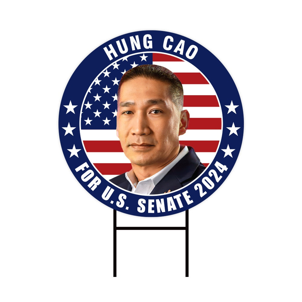 Hung Cao US Senate Yard Sign - Coroplast US Senate Election Virginia 2024 Race Red White & Blue Yard Sign with Metal H-Stake