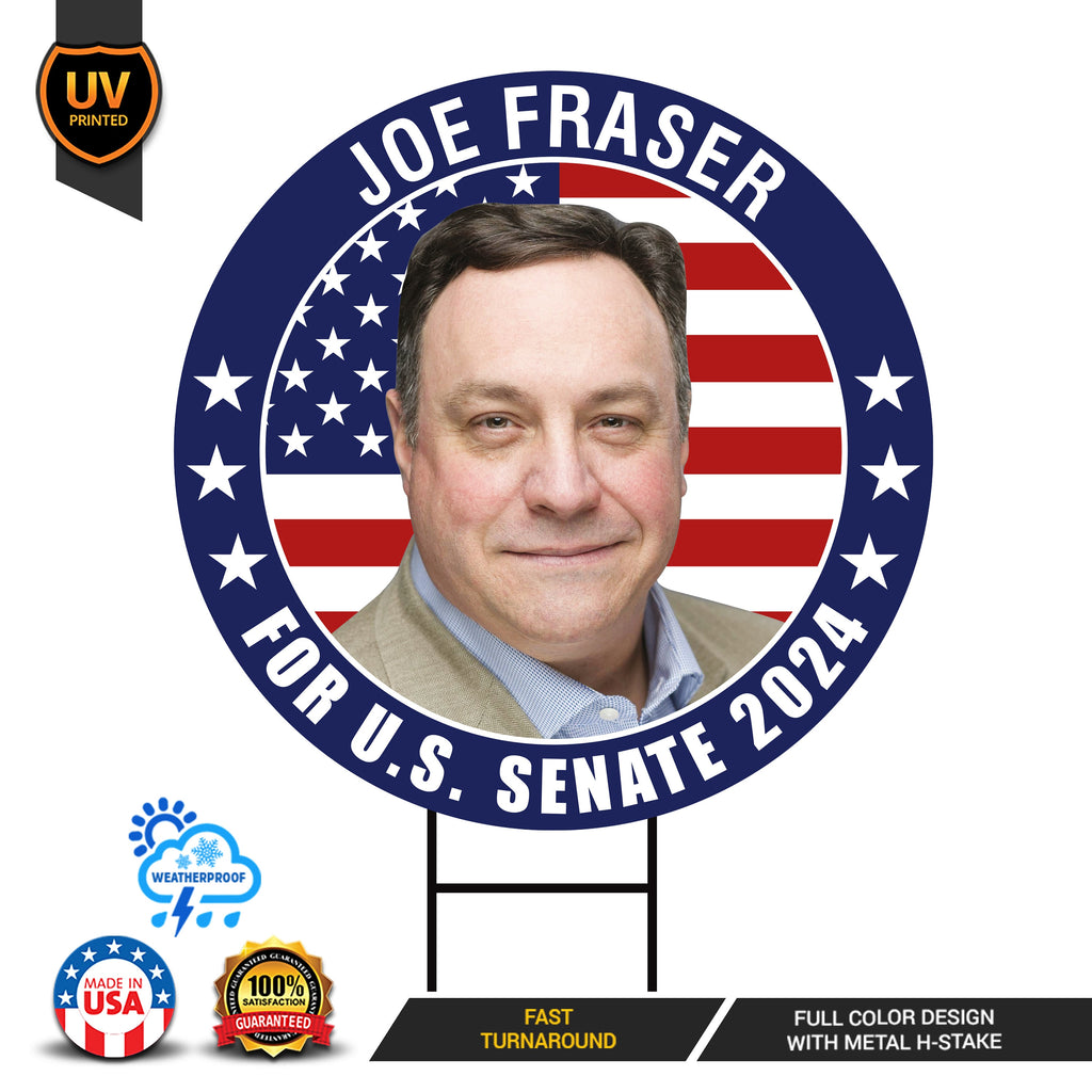 Joe Fraser US Senate Yard Sign - Coroplast US Senate Election Minnesota 2024 Race Red White & Blue Yard Sign with Metal H-Stake