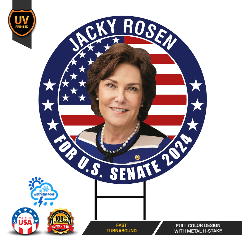 Jacky Rosen US Senate Yard Sign - Coroplast US Senate Election Nevada 2024 Race Red White & Blue Yard Sign with Metal H-Stake