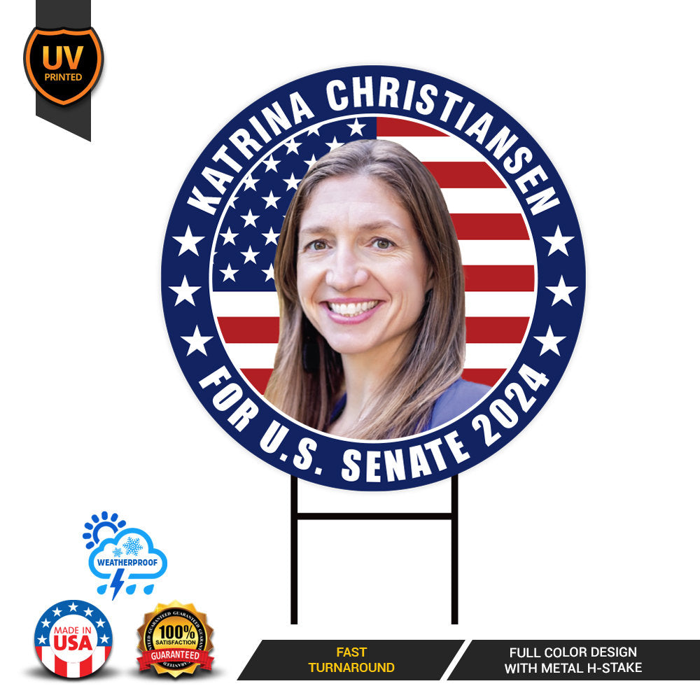 Katrina Christiansen US Senate Yard Sign - Coroplast US Senate Election North Dakota 2024 Race Red White & Blue Yard Sign with Metal H-Stake