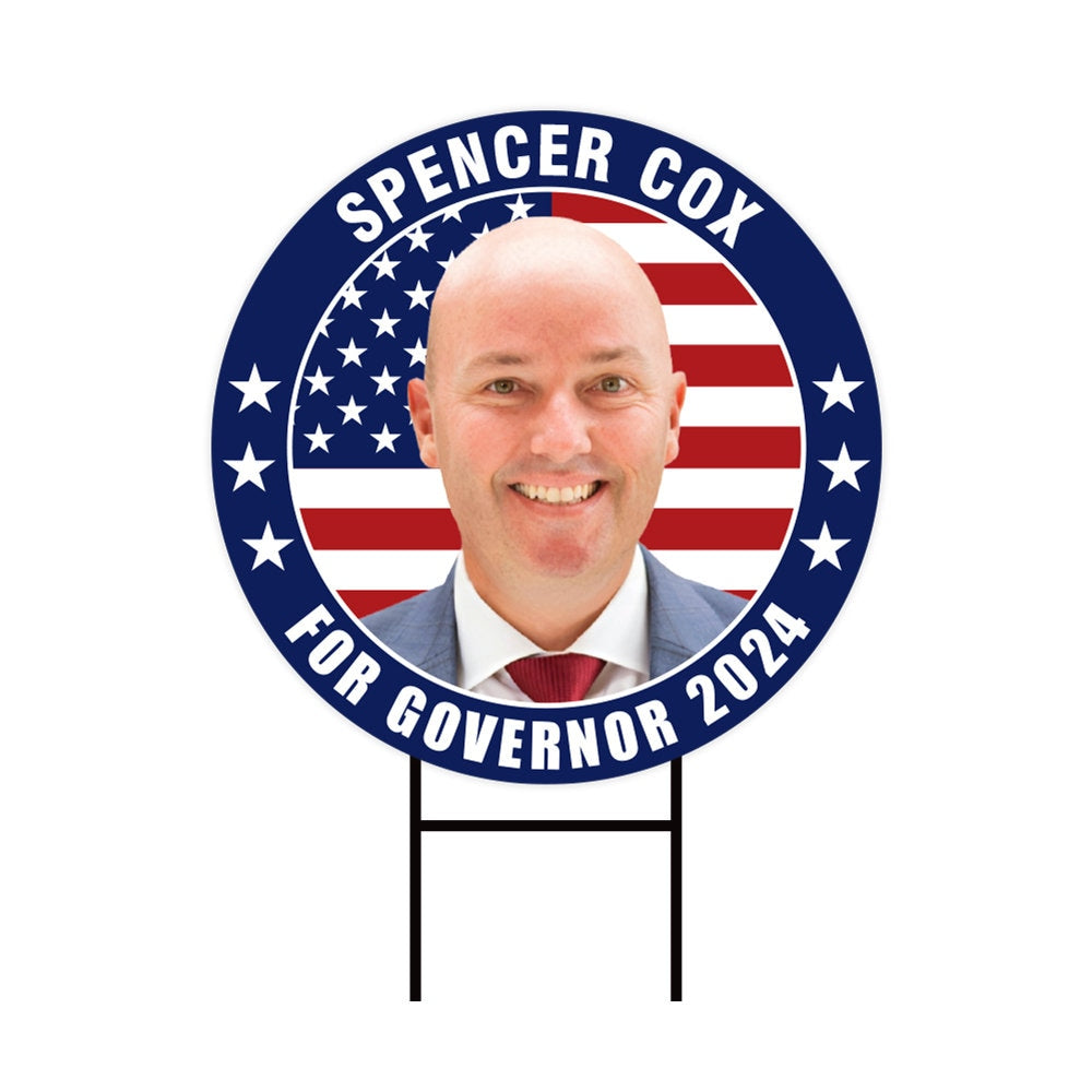 Spencer Cox For Utah Governor Yard Sign - Coroplast 2024 Governor Elections Race Red White & Blue Yard Sign with Metal H-Stake