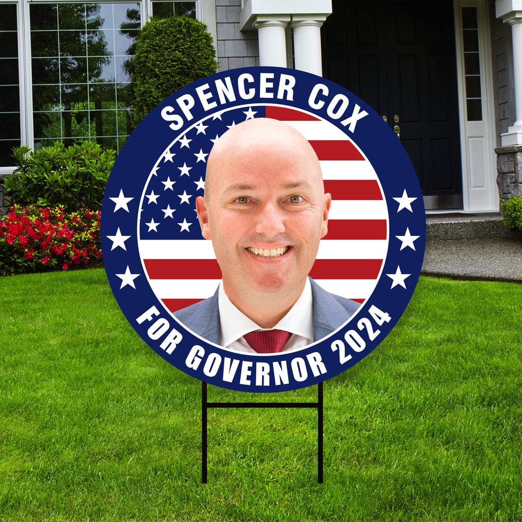 Spencer Cox For Utah Governor Yard Sign - Coroplast 2024 Governor Elections Race Red White & Blue Yard Sign with Metal H-Stake