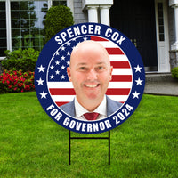 Spencer Cox For Utah Governor Yard Sign - Coroplast 2024 Governor Elections Race Red White & Blue Yard Sign with Metal H-Stake