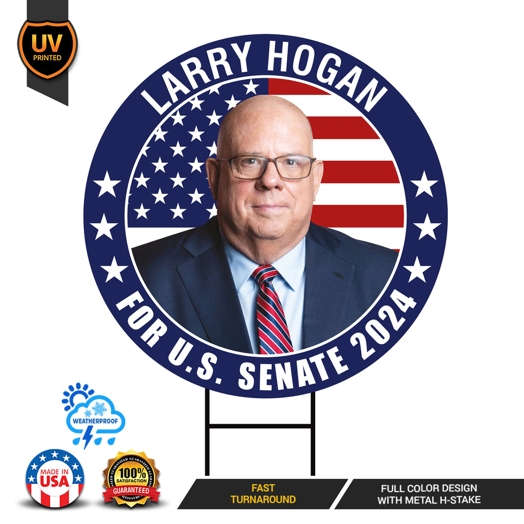 Larry Hogan US Senate Yard Sign - Coroplast US Senate Election Maryland 2024 Race Red White & Blue Yard Sign with Metal H-Stake