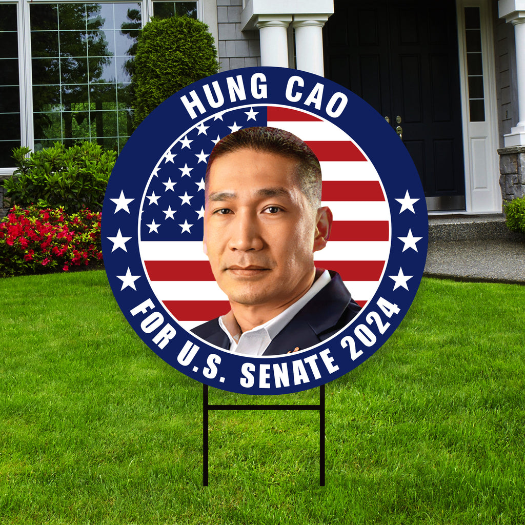 Hung Cao US Senate Yard Sign - Coroplast US Senate Election Virginia 2024 Race Red White & Blue Yard Sign with Metal H-Stake