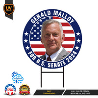 Gerald Malloy US Senate Yard Sign - Coroplast US Senate Election Vermont 2024 Race Red White & Blue Yard Sign with Metal H-Stake