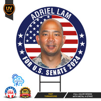 Adriel Lam US Senate Yard Sign - Coroplast US Senate Election Hawaii 2024 Race Red White & Blue Yard Sign with Metal H-Stake
