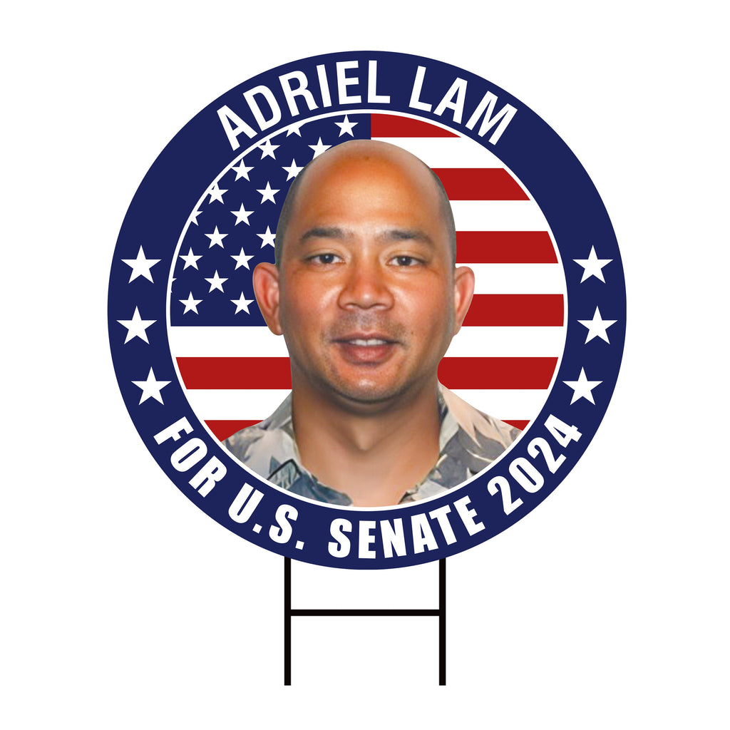 Adriel Lam US Senate Yard Sign - Coroplast US Senate Election Hawaii 2024 Race Red White & Blue Yard Sign with Metal H-Stake