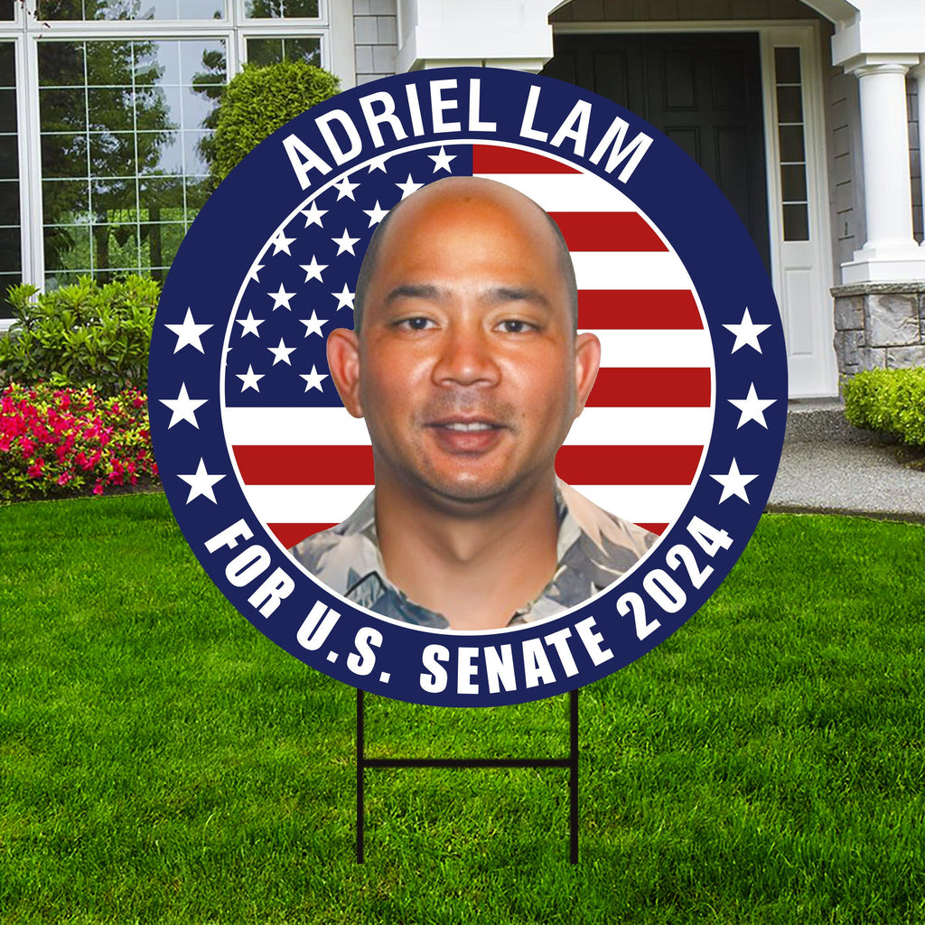 Adriel Lam US Senate Yard Sign - Coroplast US Senate Election Hawaii 2024 Race Red White & Blue Yard Sign with Metal H-Stake